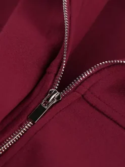 Burgundy Red Women's Cropped Jacket - Chic Turn Down Collar Zip Up Elastic Hem - Spring Casual Streetwear 2026