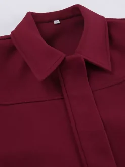 Burgundy Red Women's Cropped Jacket - Chic Turn Down Collar Zip Up Elastic Hem - Spring Casual Streetwear 2026