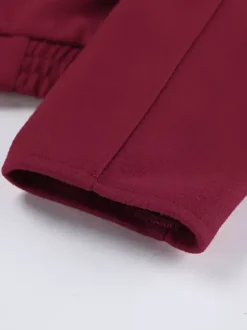 Burgundy Red Women's Cropped Jacket - Chic Turn Down Collar Zip Up Elastic Hem - Spring Casual Streetwear 2026