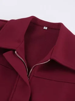 Burgundy Red Women's Cropped Jacket - Chic Turn Down Collar Zip Up Elastic Hem - Spring Casual Streetwear 2026