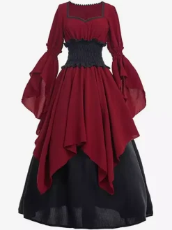 Burgundy Retro Costumes Set  Dress Vintage 18th Century Costume