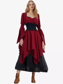 Burgundy Retro Costumes Set  Dress Vintage 18th Century Costume
