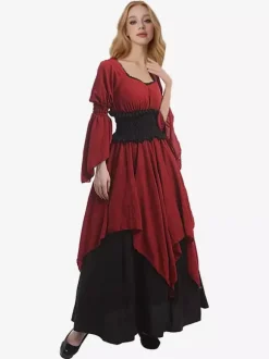 Burgundy Retro Costumes Set  Dress Vintage 18th Century Costume