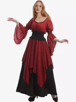Burgundy Retro Costumes Set  Dress Vintage 18th Century Costume