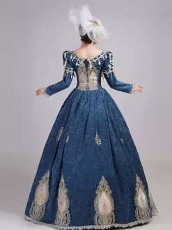 Burgundy Victorian Rococo Dress V-Neck Long Sleeves Ball Gown Dress