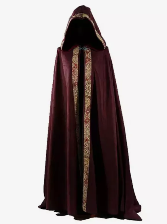 Burgundy Vintage Retro Men's Long Cloak Medieval Church Clergy Loose Dress Cloak