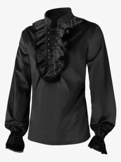 Burgundy Vintage Vintage Long Sleeves Top Retro Costumes For Man