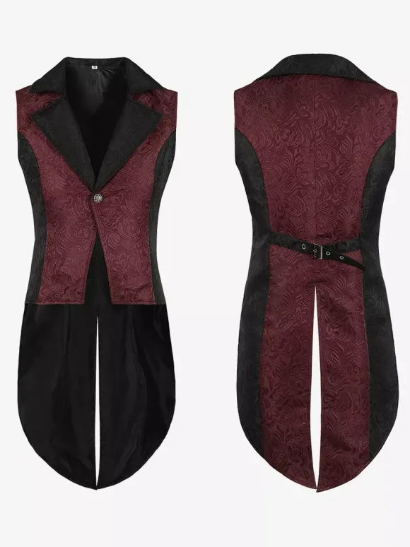 Burgundy Vintage Vintage Polyester Sleeveless Retro Costumes For Man