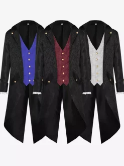 Burgundy Vintage Western Polyester Jacquard Long Sleeves Retro Costumes For Man
