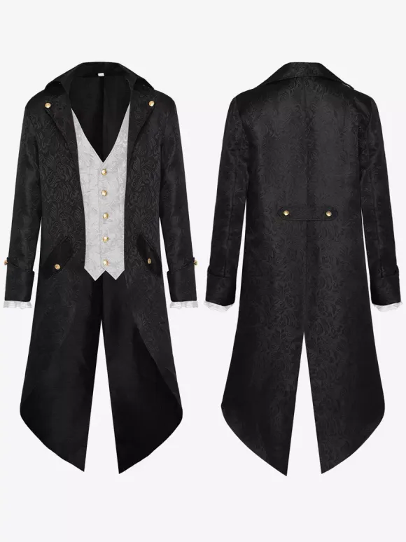 Burgundy Vintage Western Polyester Jacquard Long Sleeves Retro Costumes For Man