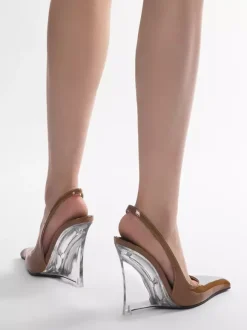 Burgundy Wedge Pumps Pointed Toe Slingback Wedges For Women