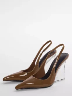 Burgundy Wedge Pumps Pointed Toe Slingback Wedges For Women