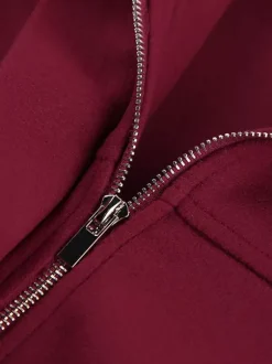 Burgundy Wine Red Minimal Collar Full Zip Elastic Cuff Waist Short Bomber Jacket