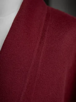 Burgundy Wool Cashmere Blend Wrap Coat For Woman Lapel Elegant Belted Double-Faced Winter Outerwear 2026
