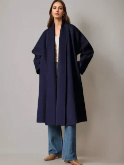Burgundy Wool Cashmere Blend Wrap Coat For Woman Lapel Elegant Belted Double-Faced Winter Outerwear 2026