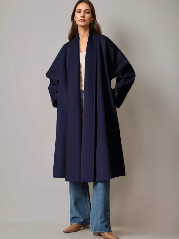 Burgundy Wool Cashmere Blend Wrap Coat For Woman Lapel Elegant Belted Double-Faced Winter Outerwear 2026
