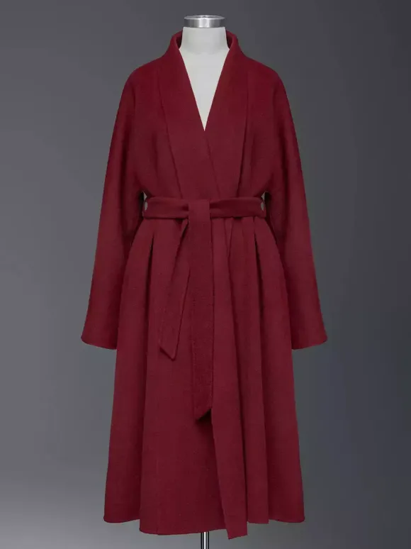 Burgundy Wool Cashmere Blend Wrap Coat For Woman Lapel Elegant Belted Double-Faced Winter Outerwear 2026