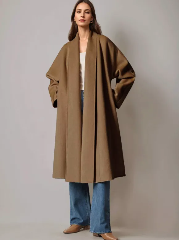 Burgundy Wool Cashmere Blend Wrap Coat For Woman Lapel Elegant Belted Double-Faced Winter Outerwear 2026
