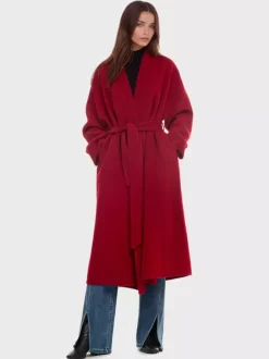 Burgundy Wool Cashmere Blend Wrap Coat For Woman Lapel Elegant Belted Double-Faced Winter Outerwear 2026