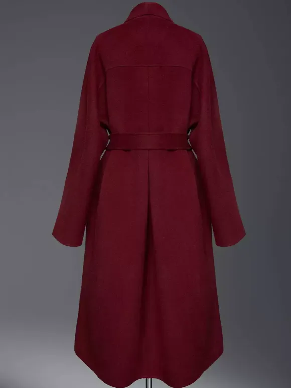 Burgundy Wool Cashmere Blend Wrap Coat For Woman Lapel Elegant Belted Double-Faced Winter Outerwear 2026