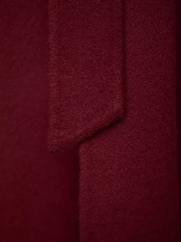 Burgundy Wool Cashmere Blend Wrap Coat For Woman Lapel Elegant Belted Double-Faced Winter Outerwear 2026