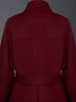 Burgundy Wool Cashmere Blend Wrap Coat For Woman Lapel Elegant Belted Double-Faced Winter Outerwear 2026