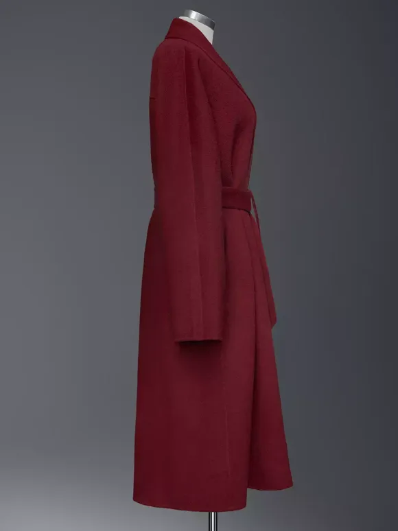 Burgundy Wool Cashmere Blend Wrap Coat For Woman Lapel Elegant Belted Double-Faced Winter Outerwear 2026