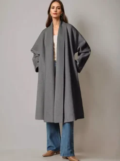 Burgundy Wool Cashmere Blend Wrap Coat For Woman Lapel Elegant Belted Double-Faced Winter Outerwear 2026