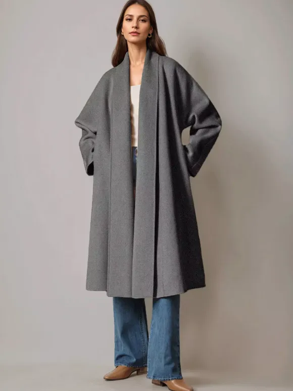 Burgundy Wool Cashmere Blend Wrap Coat For Woman Lapel Elegant Belted Double-Faced Winter Outerwear 2026