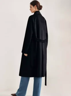 Burgundy Wool Cashmere Blend Wrap Coat For Woman Lapel Elegant Belted Double-Faced Winter Outerwear 2026