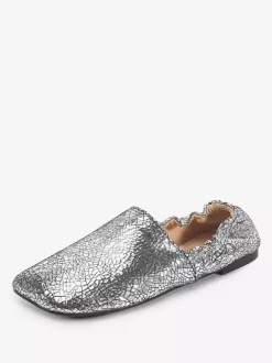 Burgundy Ballet Flats Genuine Leather Square Toe Slip On Flat Shoes