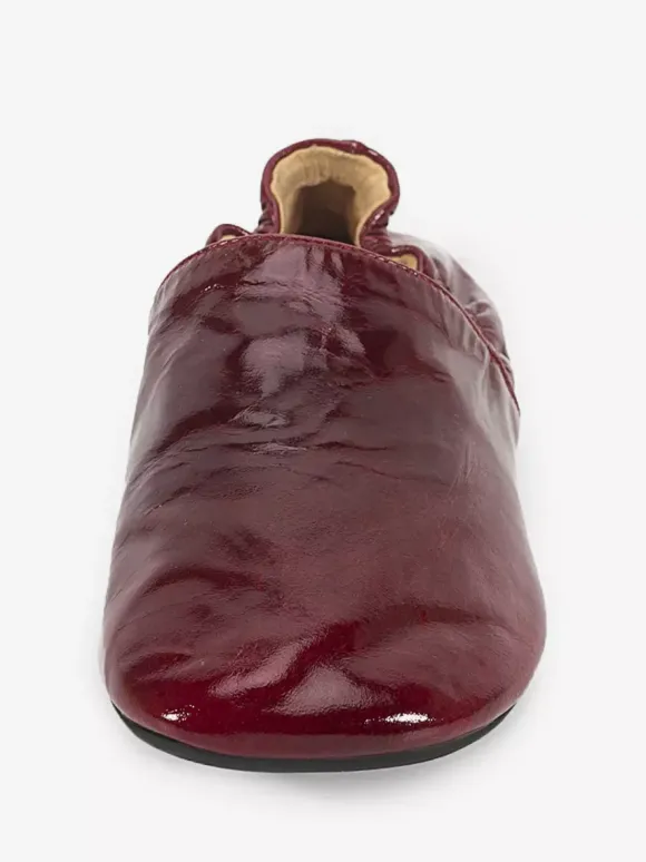 Burgundy Ballet Flats Genuine Leather Square Toe Slip On Flat Shoes
