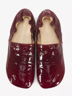Burgundy Ballet Flats Genuine Leather Square Toe Slip On Flat Shoes