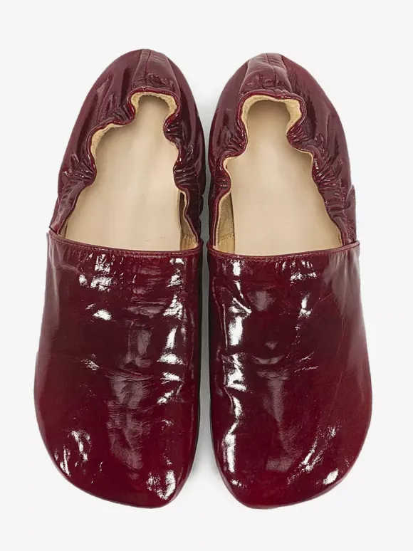 Burgundy Ballet Flats Genuine Leather Square Toe Slip On Flat Shoes