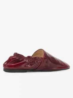 Burgundy Ballet Flats Genuine Leather Square Toe Slip On Flat Shoes