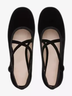 Burgundy Ballet Flats Women's Round Toe Velvet Criss Cross Ballerinas