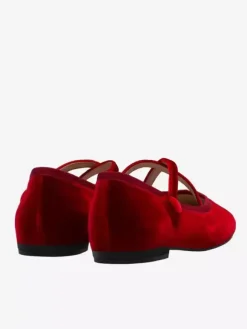 Burgundy Ballet Flats Women's Round Toe Velvet Criss Cross Ballerinas