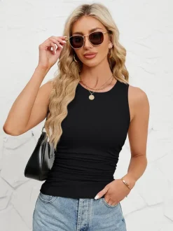 Burgundy Cami Top Jewel Neck Summer Women's Layering Tops