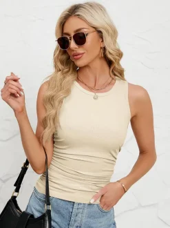 Burgundy Cami Top Jewel Neck Summer Women's Layering Tops