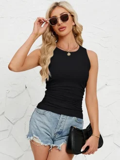 Burgundy Cami Top Jewel Neck Summer Women's Layering Tops