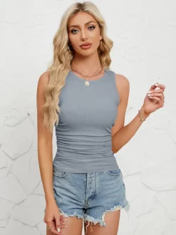 Burgundy Cami Top Jewel Neck Summer Women's Layering Tops