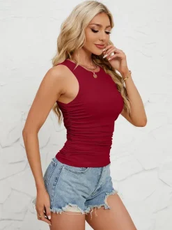 Burgundy Cami Top Jewel Neck Summer Women's Layering Tops