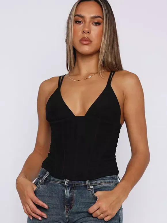 Burgundy Cami Top Straps Neck Chic Women Camis