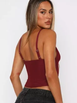 Burgundy Cami Top Straps Neck Chic Women Camis
