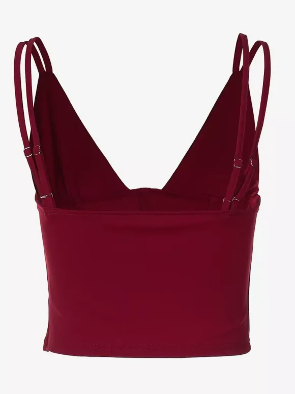 Burgundy Cami Top Straps Neck Chic Women Camis