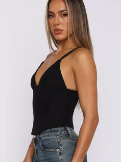 Burgundy Cami Top Straps Neck Chic Women Camis