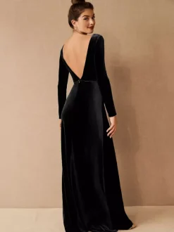 Burgundy Evening Dress 2026 A-Line V-Neck Long Sleeve Velour Floor-Length Formal Dresses Wedding Guest Dresses Free Customization