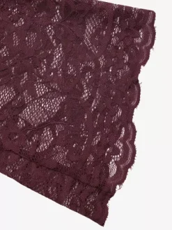 Burgundy Floral Lace Bodysuit Long Flare Sleeve V Neck Front Tie Sheer Mesh Sexy Jumpsuit
