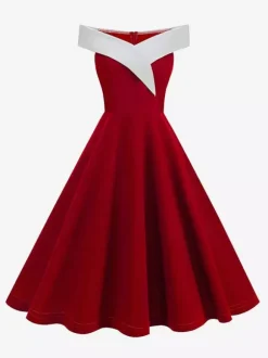 Burgundy Off Shoulder A Line Midi Dress For Women Elegant Formal