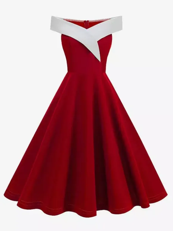 Burgundy Off Shoulder A Line Midi Dress For Women Elegant Formal